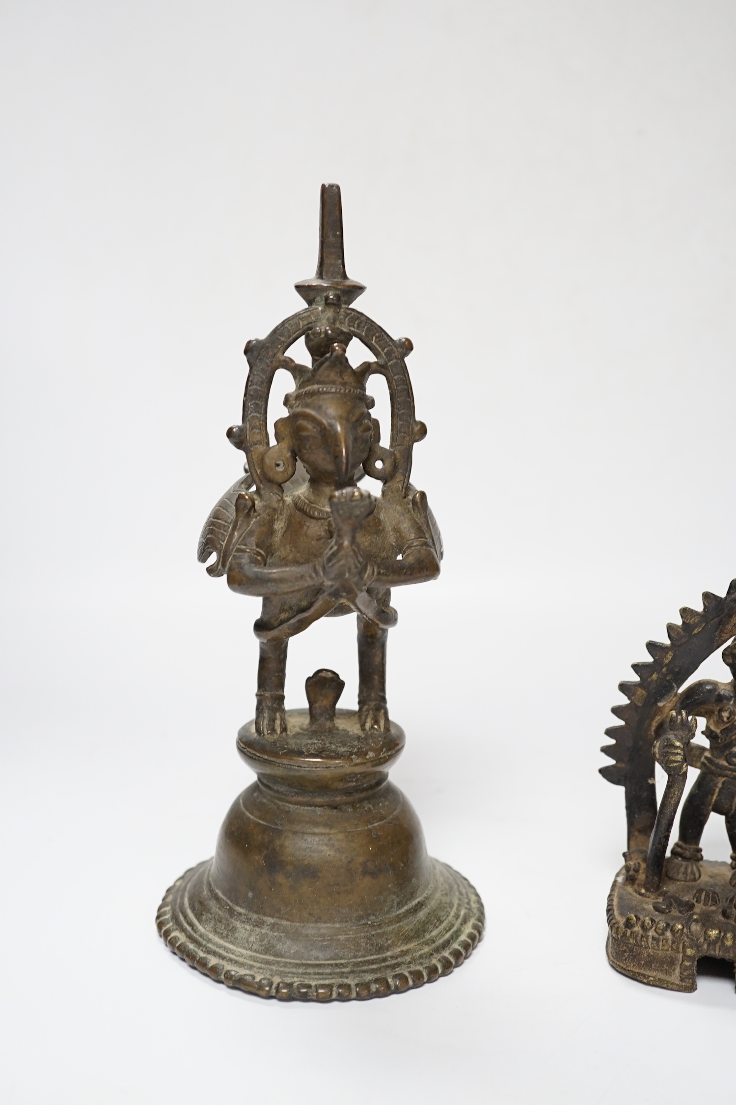 An 18th century Indian bronze figure of Garuda and an 18th century Indian Bronze statue of Shiva Yogi, largest 23cm high